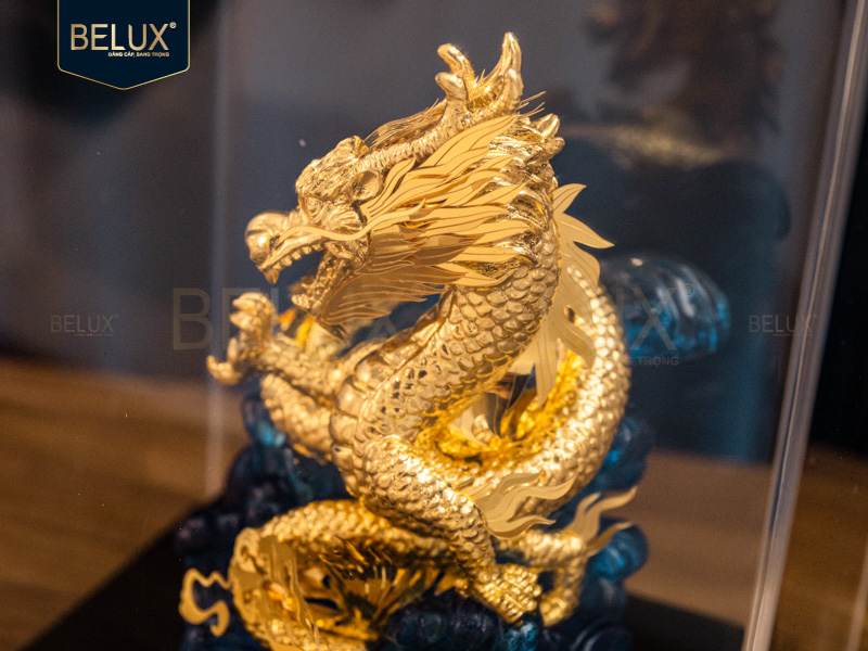 Tượng Thiên Long Cưỡi Bích Vân Dát Vàng 24k